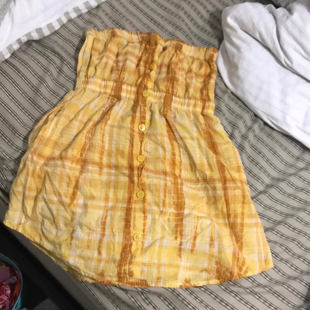 Strapless yellow button dress/ shirt